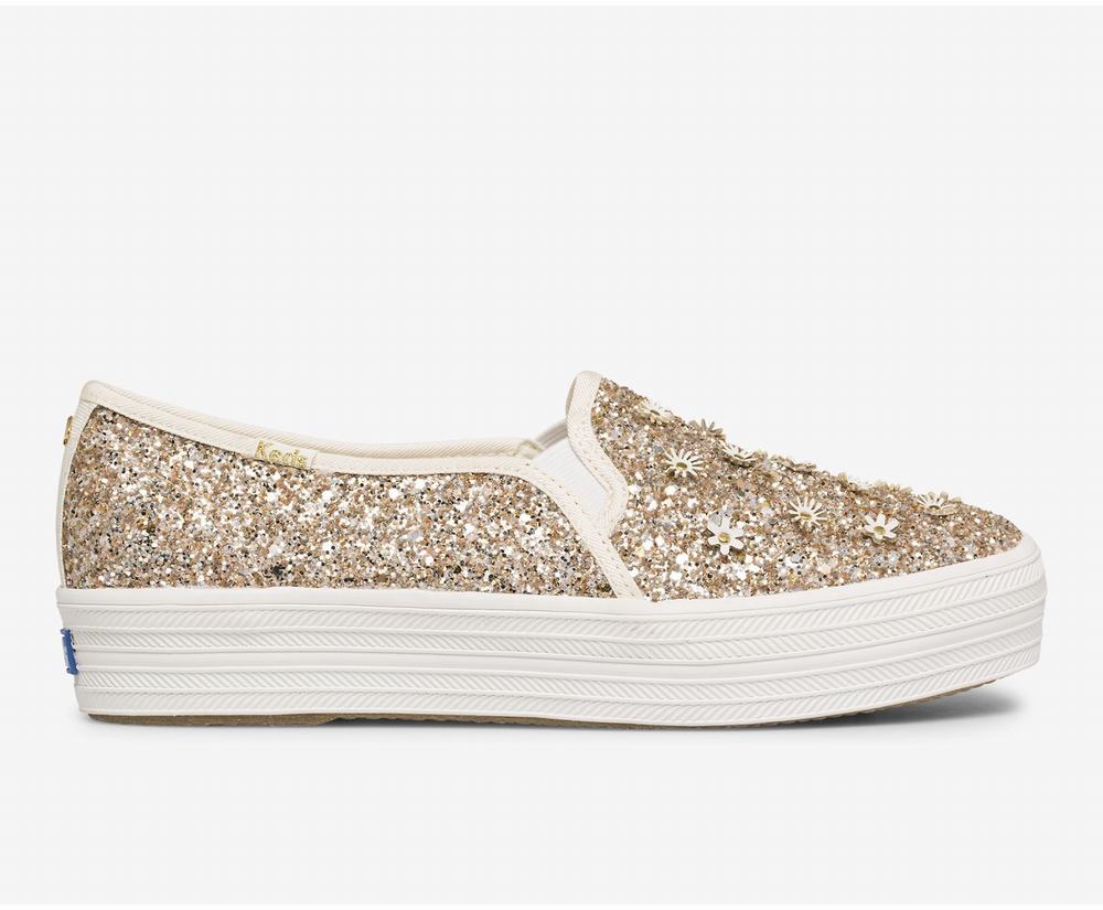 Women's Keds x kate spade new york Triple Decker Glitter Flowers Wedding Shoes Multicolor Metal 8134